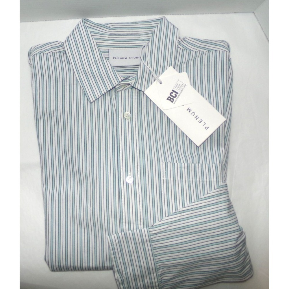 PLENUM STUDIO MENS L/S BUTTON UP SHIRT~SMALL~STRIPES~POCKET~HEAVY WEIGHT‎ COTTON